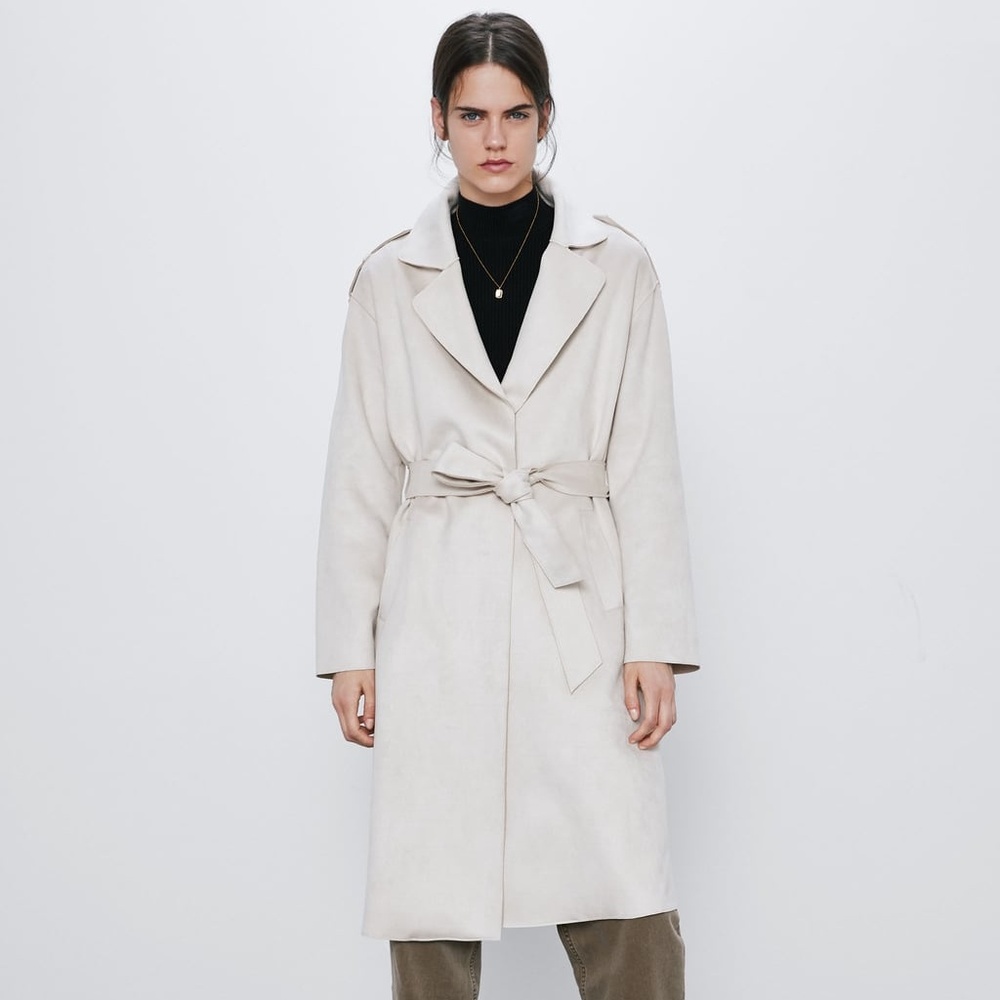 ZARA FAUX SUEDE TRENCH COAT WITH BELT